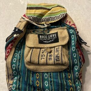 Rice Love Upcycled Boho Unique Multicolor Backpack